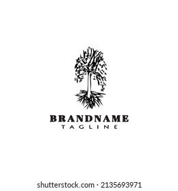 tree with roots logo cartoon icon cute template black modern isolated vector illustration