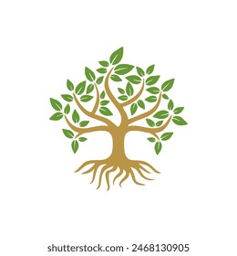 árbol con el símbolo del diseño del logotipo de las raíces