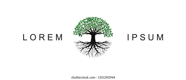 Tree And Roots Logo Design Template With Circle Shape