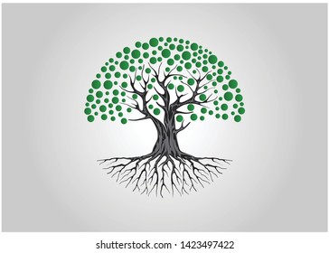 Tree and roots logo design vector isolated,  tree with round shape