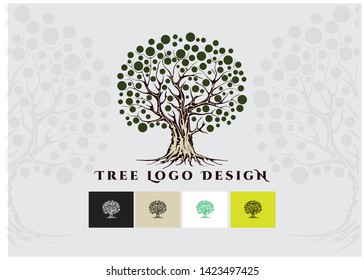 Tree and roots logo design vector isolated,  tree with round shape