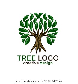 Tree and roots logo design vector isolated,  tree with round shape