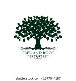 Tree and roots logo design vector isolated, tree with round shape