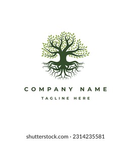 Tree and roots logo design vector isolated, abstract tree logo design illustration