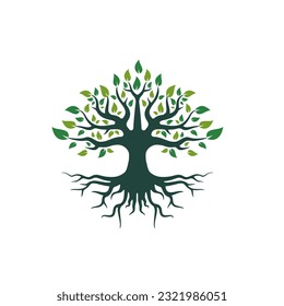 Tree and roots logo design vector isolated, abstract tree logo design illustration