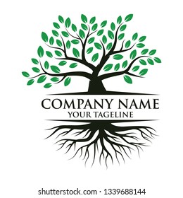 Tree and roots logo illustration. Tree of life logo design inspiration