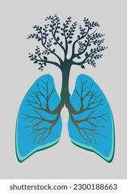 Tree with roots and lungs healthy life, healthy lungs, no smoking element