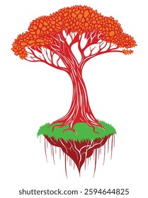 A tree, roots, mangrove tree With Clouds vector illustrations.