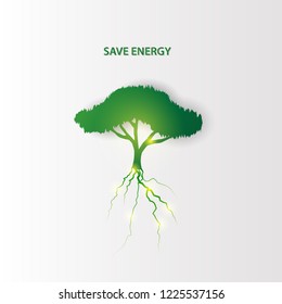 Tree and  roots on a white background. Vector illustrations