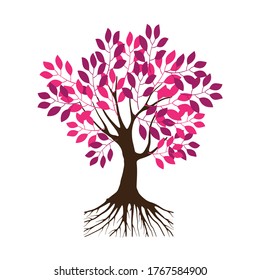 ilustración vectorial de árbol con raíces y hojas rojas 