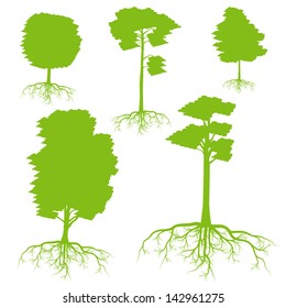 Tree with roots set background ecology vector concept