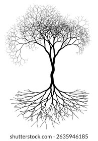 Tree with roots silhouette. Binary fractal algorithmic design.