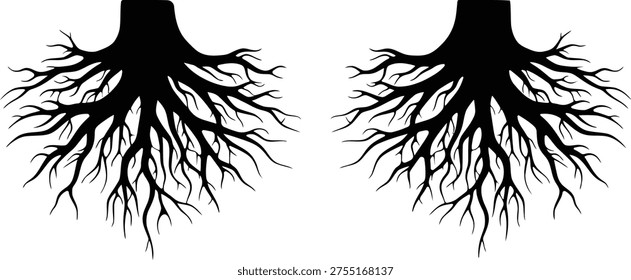 Tree roots silhouette icon set underground root system editable EPS10 vector illustration