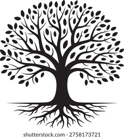 Tree with Roots Silhouette vector