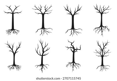 tree with roots silhouette vector illustration