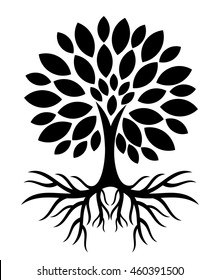Tree with roots silhouette. Vector illustration