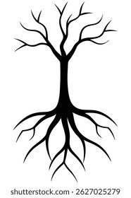 Tree Roots Silhouette Vector Underground Root System in Black Silhouette Style