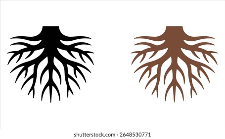 Vetor de Silhueta de Raízes de Árvore	em fundo branco