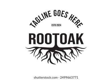 Tree Roots Silhouette Antiguas Naturaleza Inspirado Logo para Marcas Orgánicas se puede utilizar para Empresas Basadas en Naturaleza. Diseño de logo