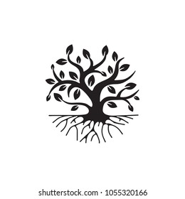 Tree With Roots, Simple Icon, Vector Illustration On White Background