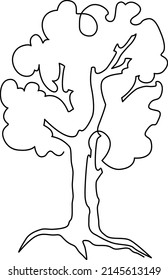 Tree with roots. Single continuous line drawing. Vector illustration. Isolated on white background