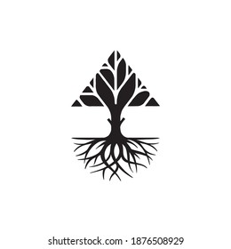 Tree and Roots Triangle Illustration for company logo, packaging natural products, organic shops, cosmetics, clothing. a simple flat vector design