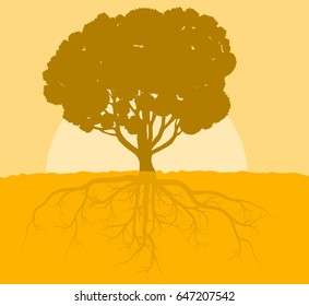 Tree with roots vector abstract background concept with vintage colors