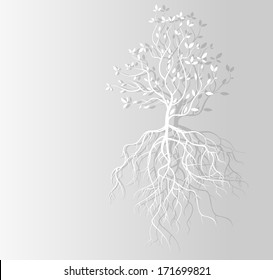 Tree with roots vector background paper recycling.