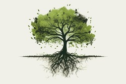 Tree With Roots. Vector Illustration Design.