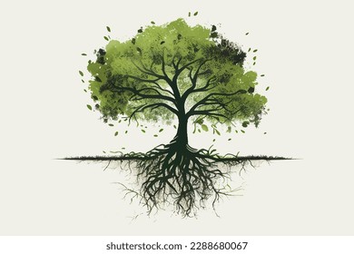 Tree with roots. Vector illustration design.