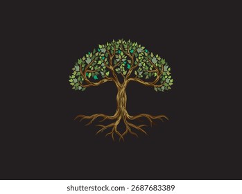 ilustração de vetor de raízes de árvore isolada no plano de fundo preto