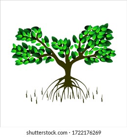 tree and roots vector illustrations, mangrove tree