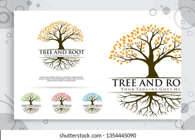 tree roots vector logo designs with vintage style concept , illustration natural tree roots as a symbol icon of environment friendly life