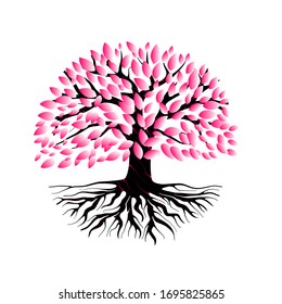 Tree and roots vector, tree with round shape