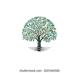 Tree and roots vector, tree with round shape