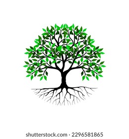 Tree and roots vector, tree with round shape