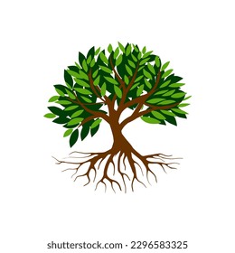 Tree and roots vector, tree with round shape