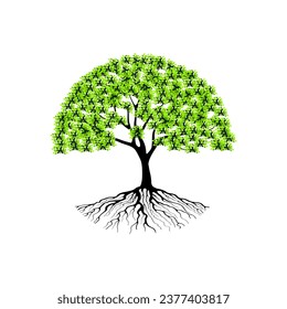 Tree and roots vector, tree with round shape