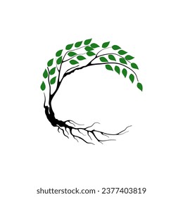 Tree and roots vector, tree with round shape