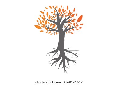 Tree and roots vector, tree with round shape