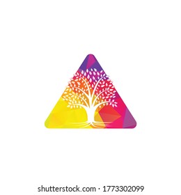 Tree Roots vector  triangle logo design. triangle Vector tree with roots logo element.