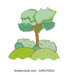 tree rural landscape in round icon