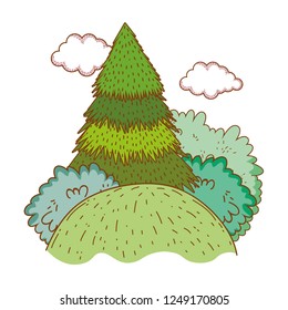 tree rural landscape in round icon