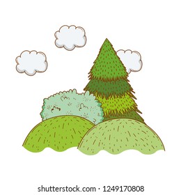 tree rural landscape in round icon