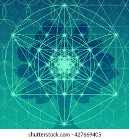 Tree with sacred geometry symbols and elements. 