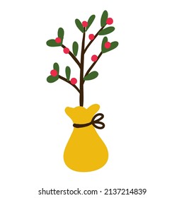 Plantación de árboles creciendo en un saco. Ilustración del vector Doodle