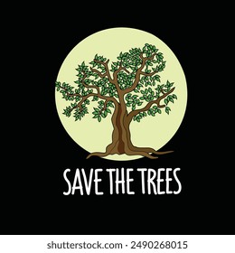 A tree and Save trees vector illustration with typography