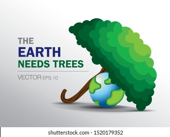 tree saves the earth from global warming illustration vector.