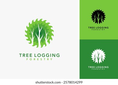 Tree in saw blade for tree logging logo design