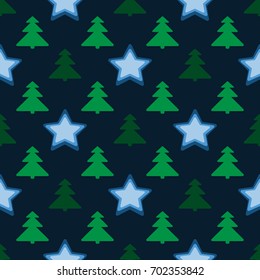 Tree, seamless pattern, christmas pattern, stars, forest.Vector illustration.